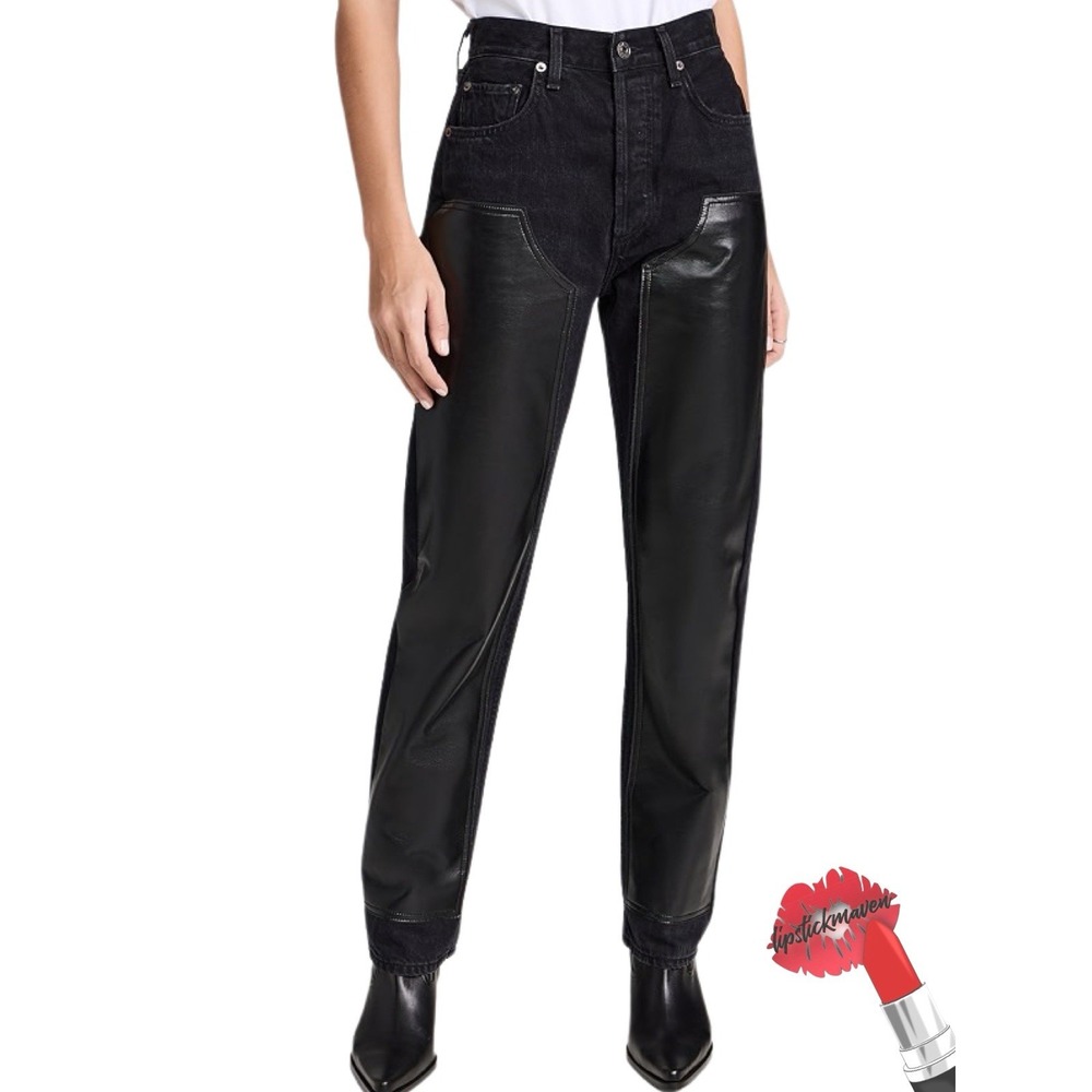 Agolde Ryder Jeans Womens 26 Black Denim Faux Leather Panel Pants